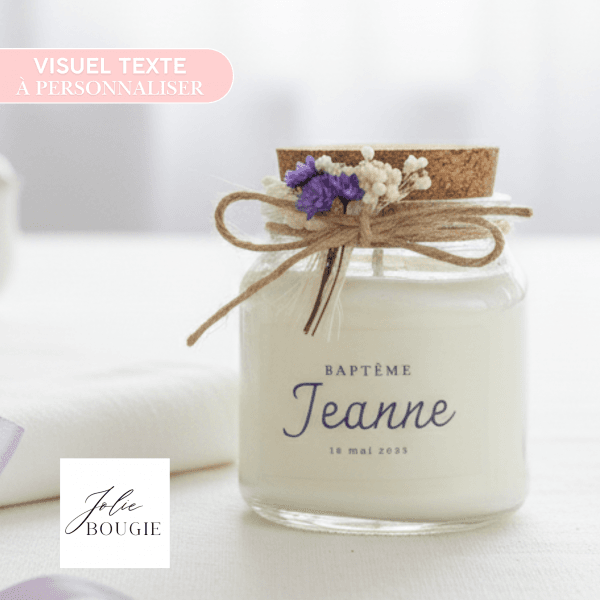grande bougie personnalisée cadeau invités baptême ronde 200 ml