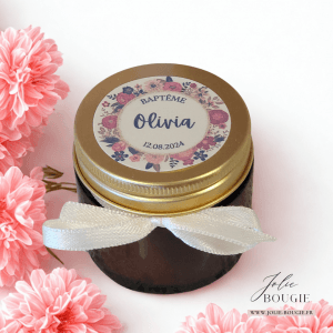 bougie personnalisée cadeaux invités mariage baptême anniversaire modèle ambré couvercle doré 50ml