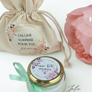 bougie fête des mères personnalisée 65ml + pochon surprise en coton rose (copie)