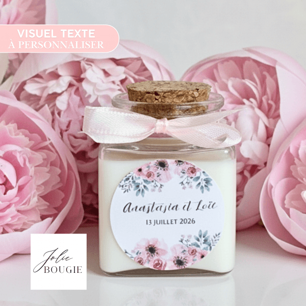 bougie personnalisée mariage en liège carré 50ml cadeau invités