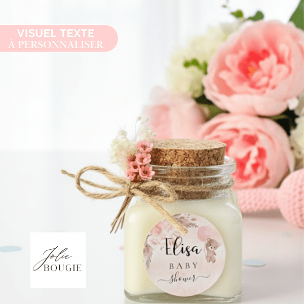 bougie personnalisée baby shower en liège 120ml cadeau invités