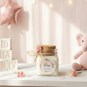 bougie personnalisée baby shower en liège 120ml cadeau invités