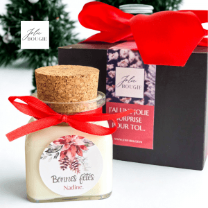 bougie personnalisée noël rouge grande avec bouchon liège (220ml)