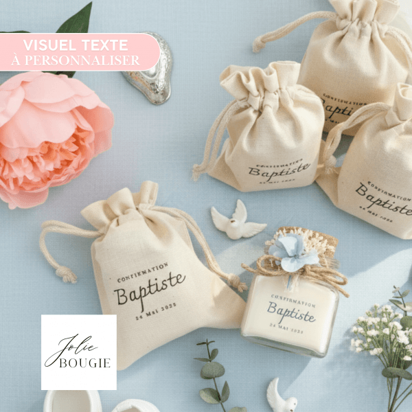 bougie personnalisée baptême en liège 120ml cadeau invités