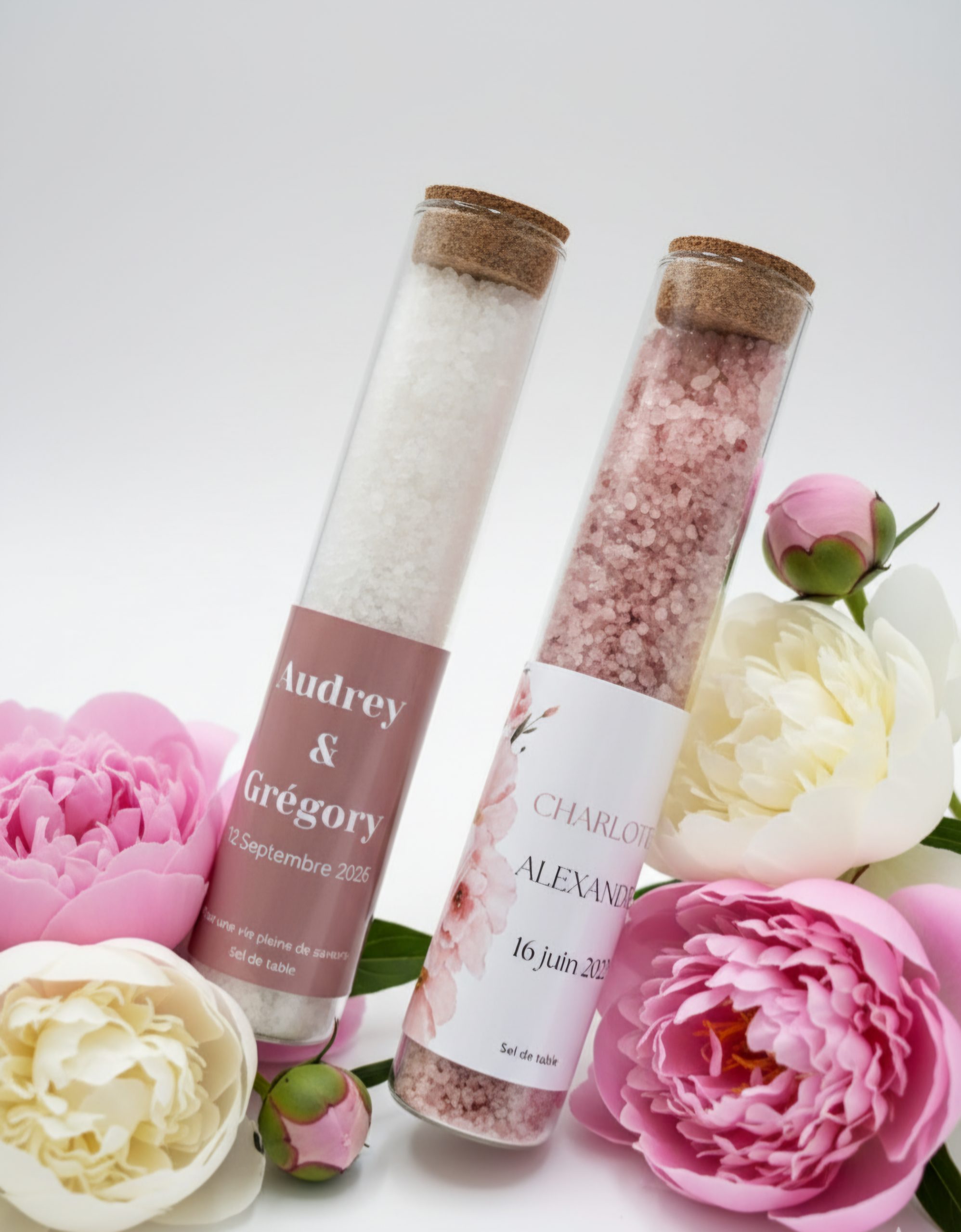 tube de sel blanc personnalisé mariage 90 gr cadeaux invités