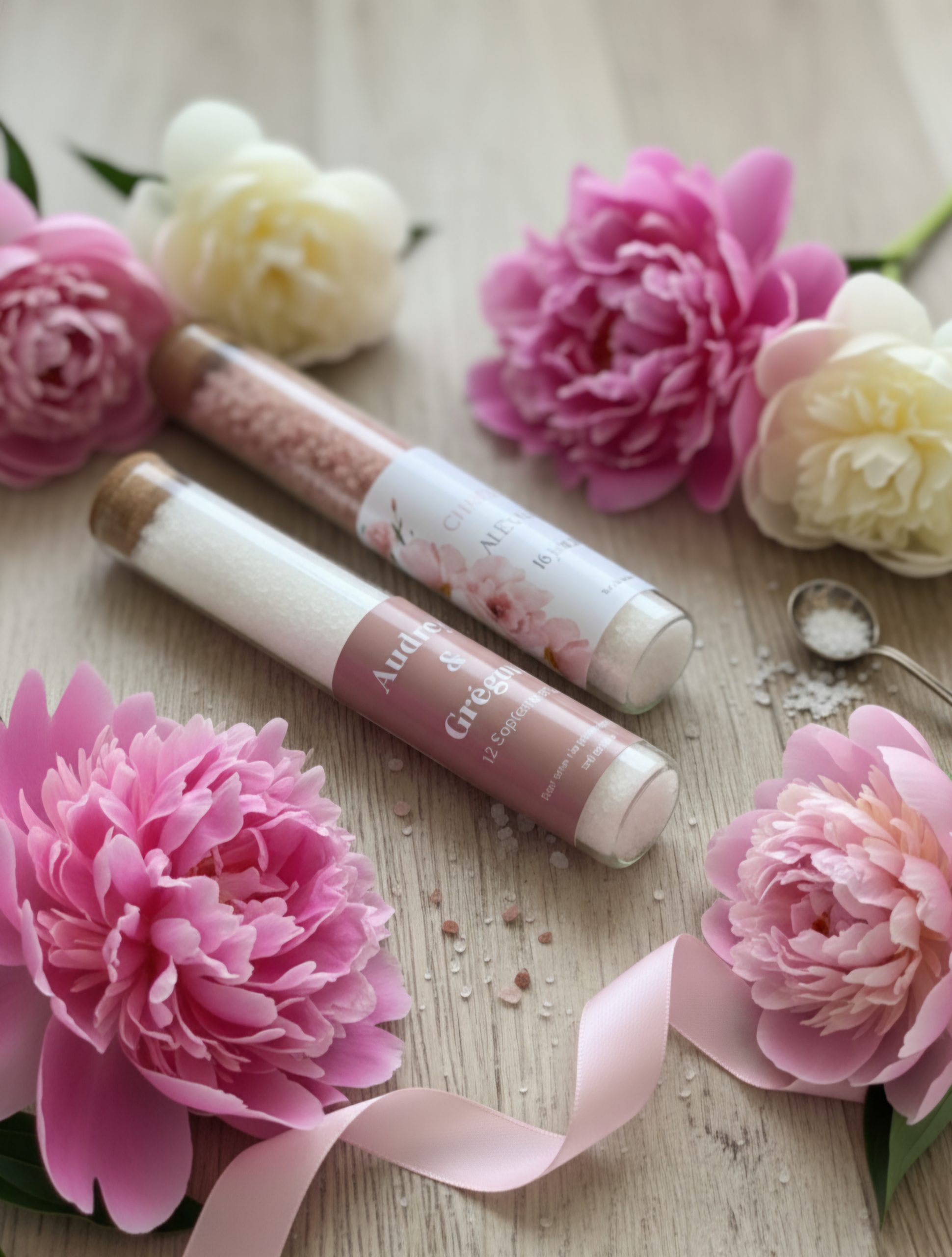tube de sel blanc personnalisé mariage 90 gr cadeaux invités