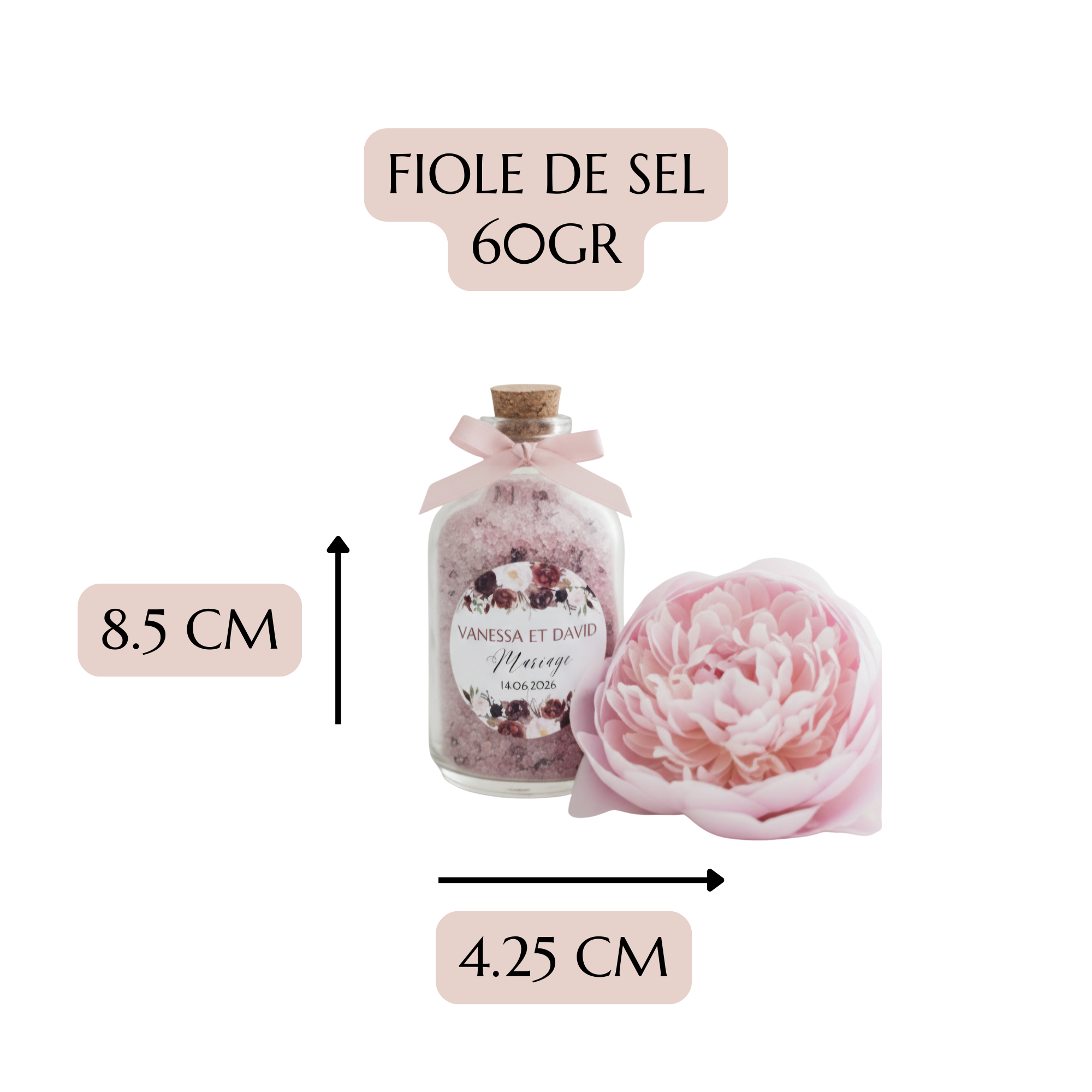 fiole de sel personnalisé mariage 60 gr cadeaux invités