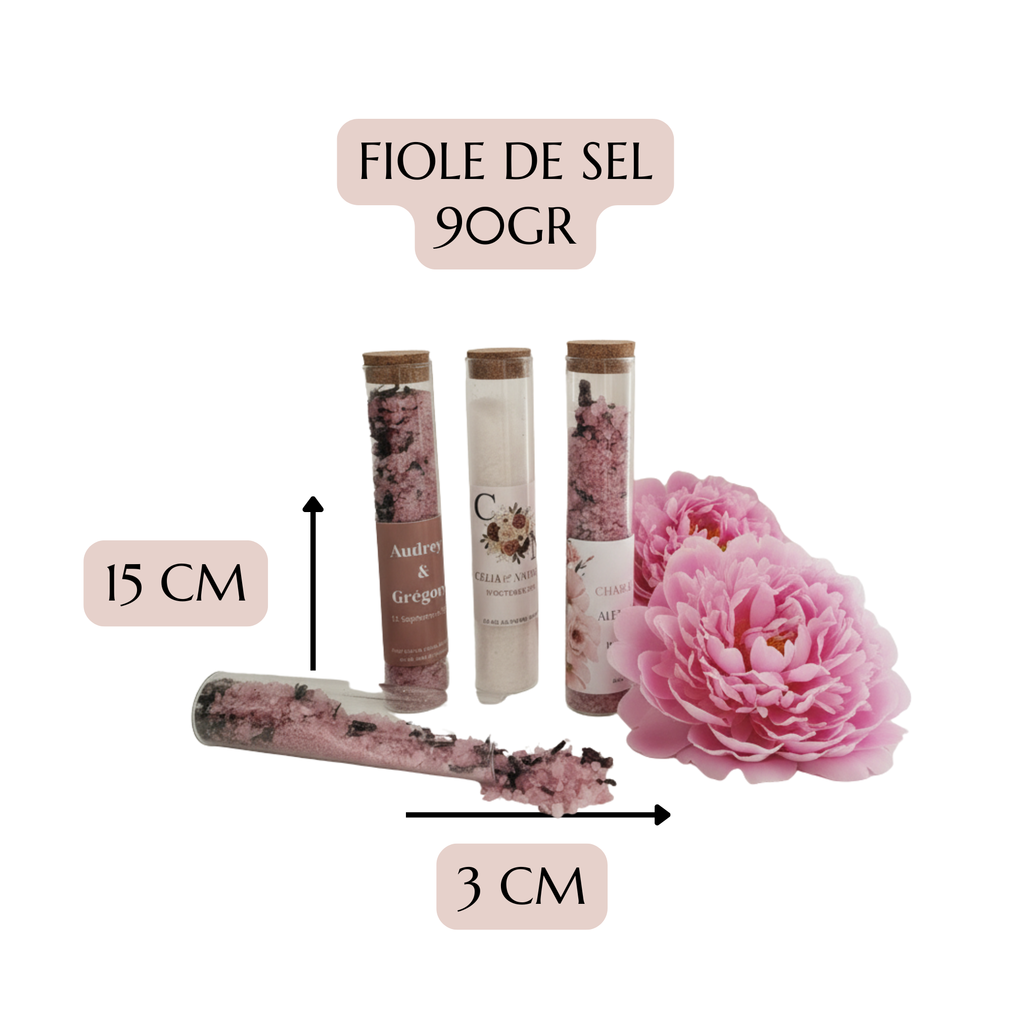 tube de sel blanc personnalisé mariage 90 gr cadeaux invités