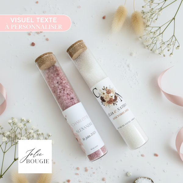 tube de sel rose personnalisé mariage 90 gr cadeaux invités
