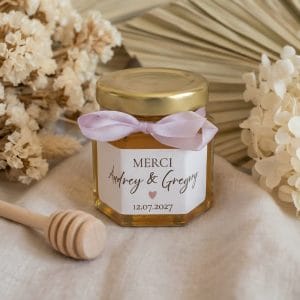 cadeau invité mariage petit pot de miel personnalisé