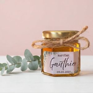 cadeau invité baptême garçon – petit pot de miel personnalisé