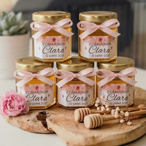 cadeau invité communion – petit pot de miel personnalisé