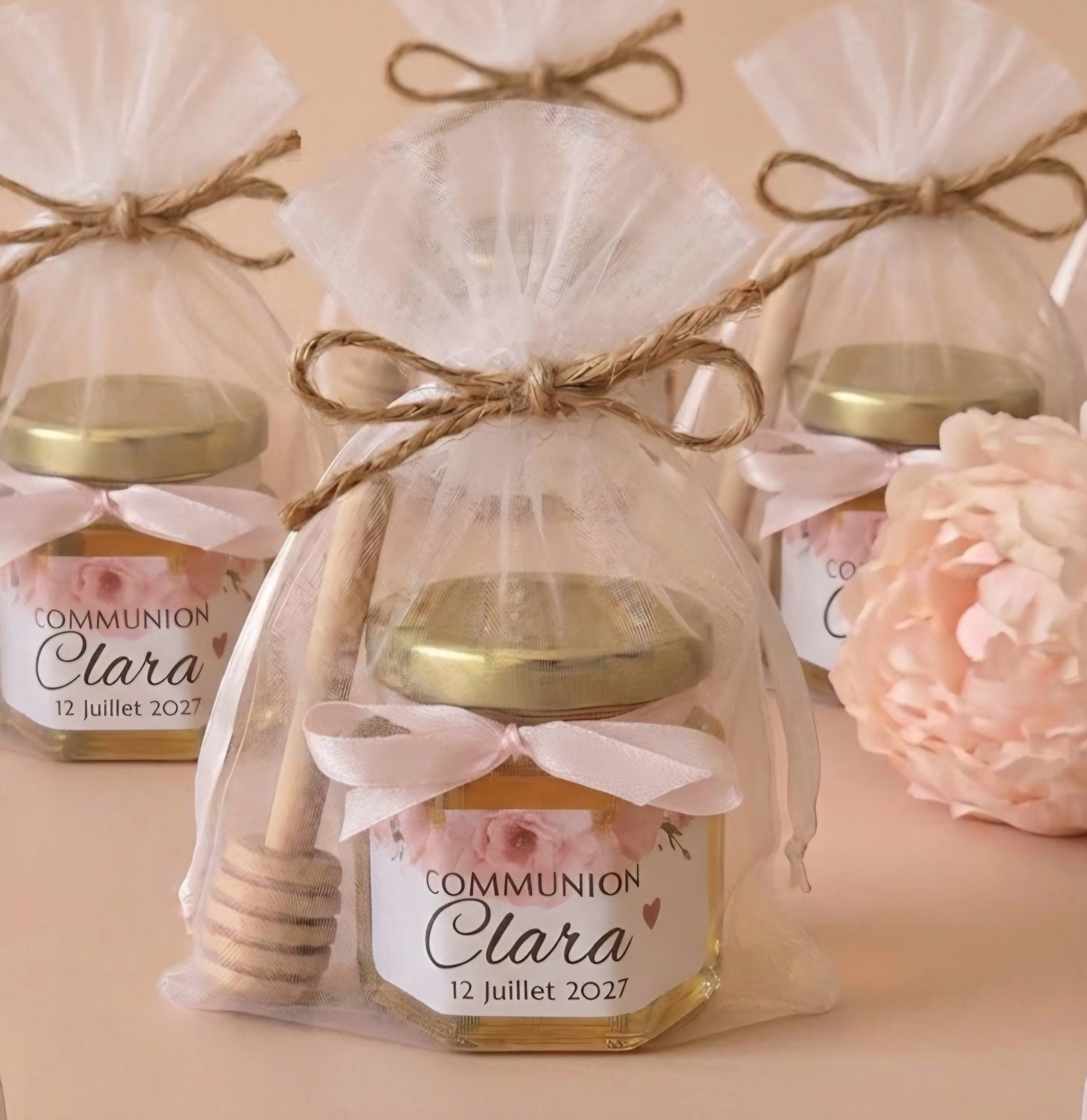 cadeau invité communion – petit pot de miel personnalisé
