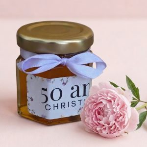cadeau invité anniversaire – petit pot de miel personnalisé ( personnalisation latérale )